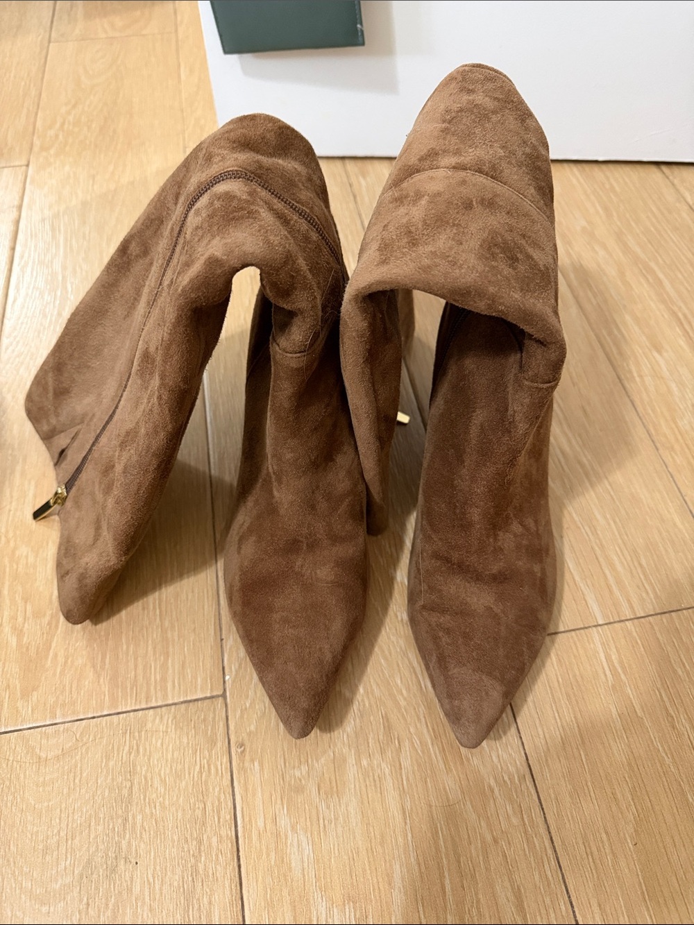 Marc Fisher Tan Suede Pointed-Toe Heeled Boots